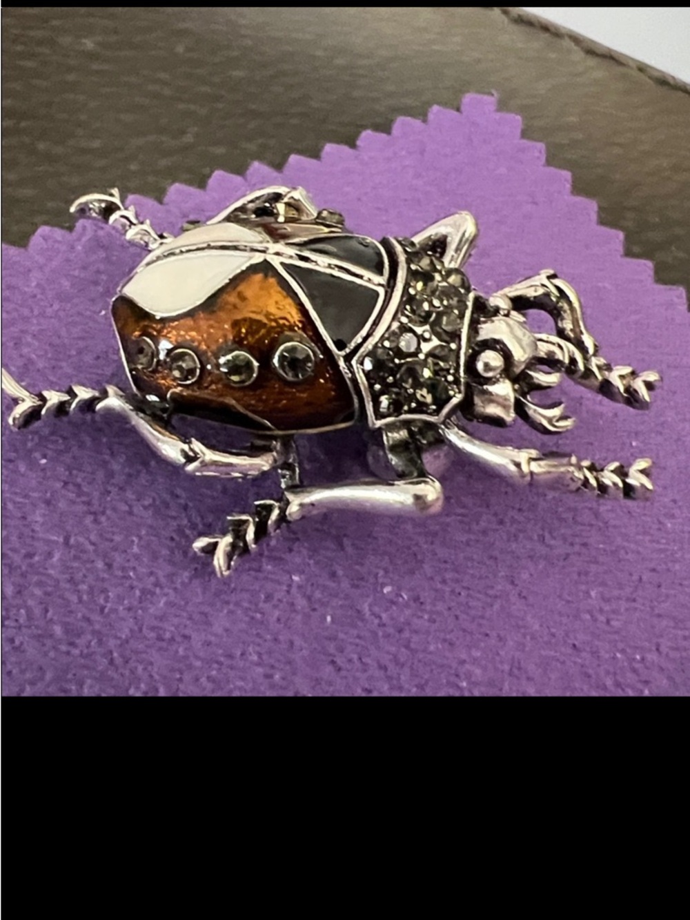 Women’s Beetle pin Amber, Black & White. AMAZING